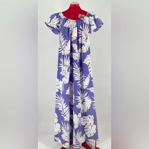 Vintage Hilo Hattie Hawaiian Maxi Dress With Purple & White Tropical Flowers